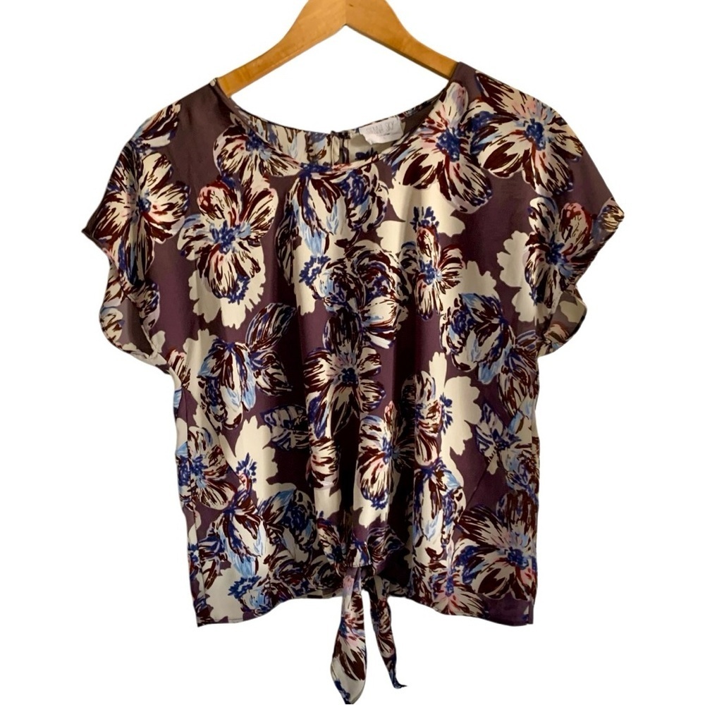 Sienna Sky Floral Print Flutter Sleeve Tie Front Blouse
